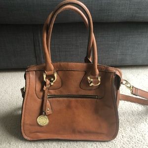 London Fog brown leather satchel shoulder bag